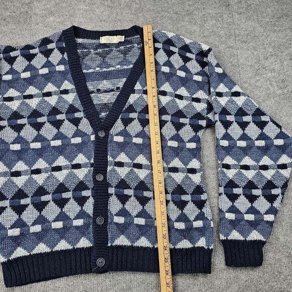 Vintage The Men's Store Sears Sweater Mens Medium Blue Cardigan Retro Geometric - Picture 4 of 6